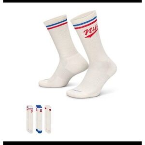 Nike Dri-FIT Crew Socks Retro Logo Red Blue White Cushioned Performance Pk 3